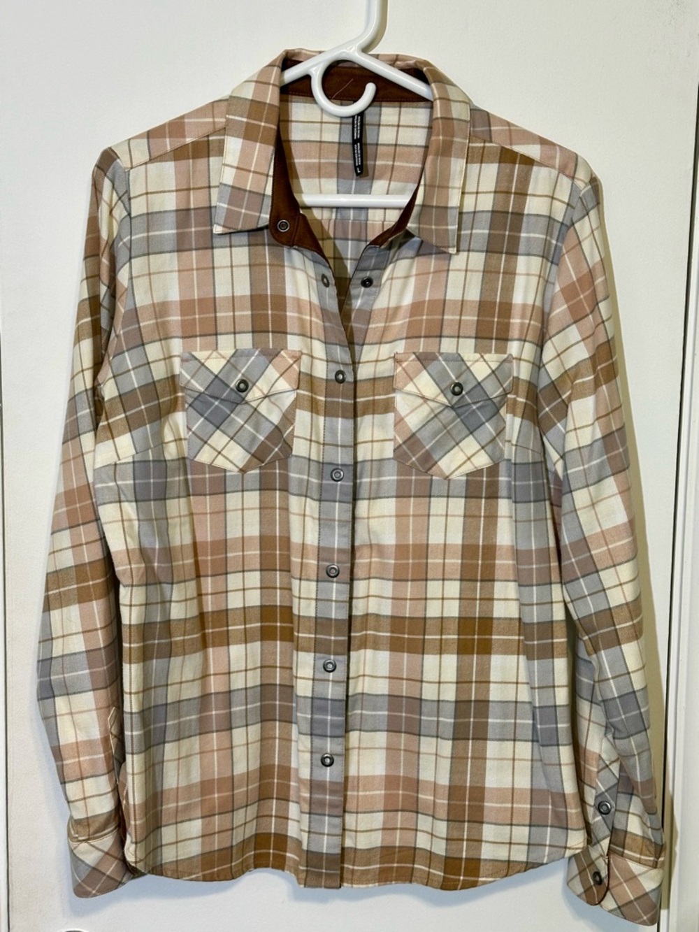 Kuhl Plaid Button-Down Shirt in Beige, Brown & Gray